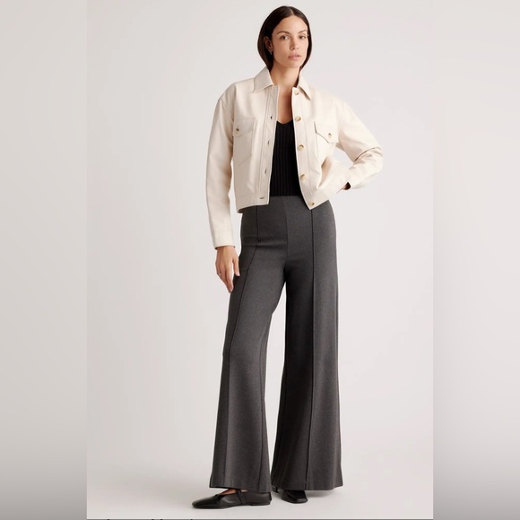 Quince Pants - Quince Charcoal Gray Trousers, Size XS, Ultra Stretch Ponte Super Wide Leg
